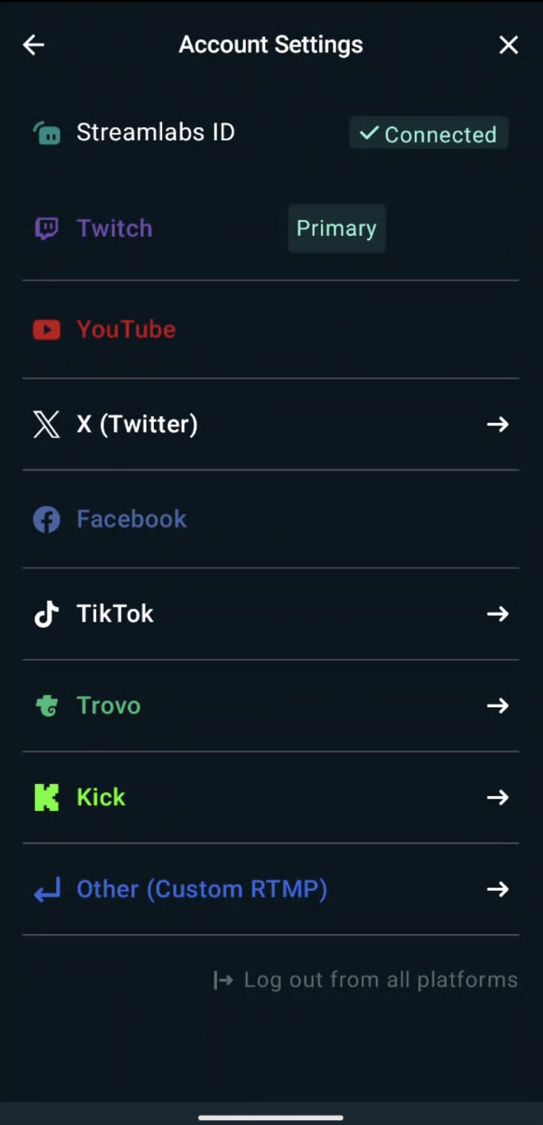 streamlabs mobile app android account settings
